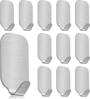 Redamancy Pack of 12 Sticky Hooks, Hooks Heavy Duty, Self Adhesive Hooks, Wall Hooks, Hooks for Hanging, Wall Hangers Without Nails, Sticky Hooks for Bathroom Kitchen Hanging Coat Cloth Towel Key