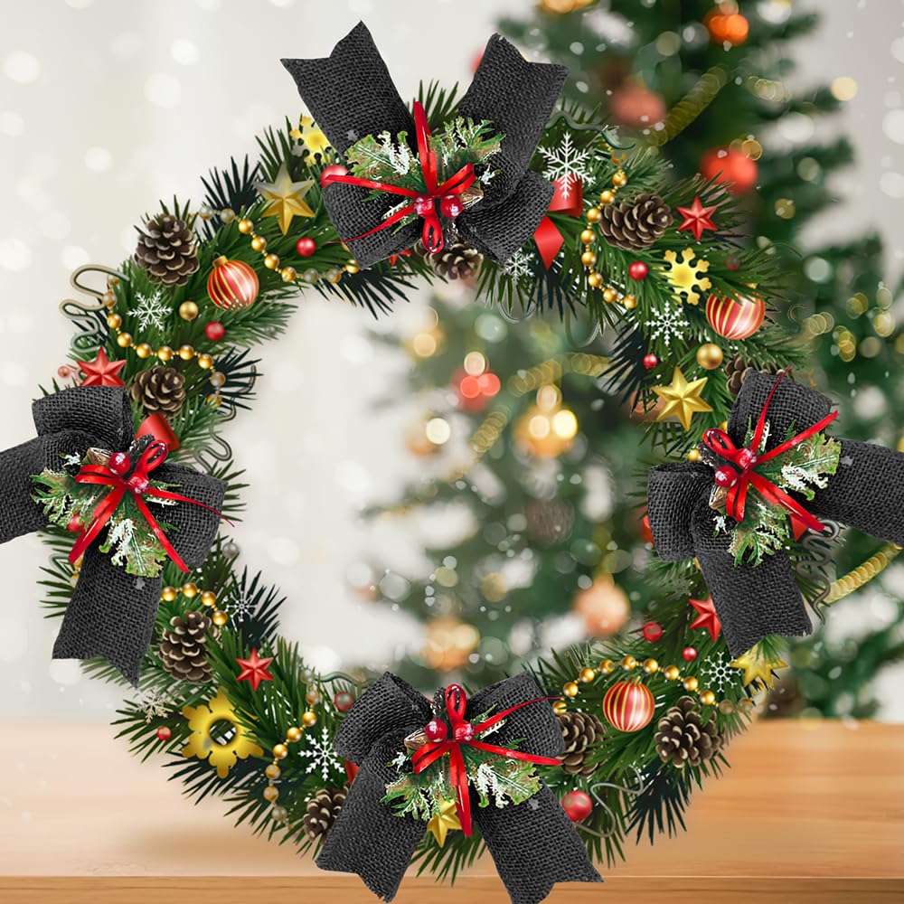 Waydress Burlap Jute Christmas Ribbon - 10 Yards, 2.5 Inch Wide, Red Black Gold Glitter Wired Edge - View #7