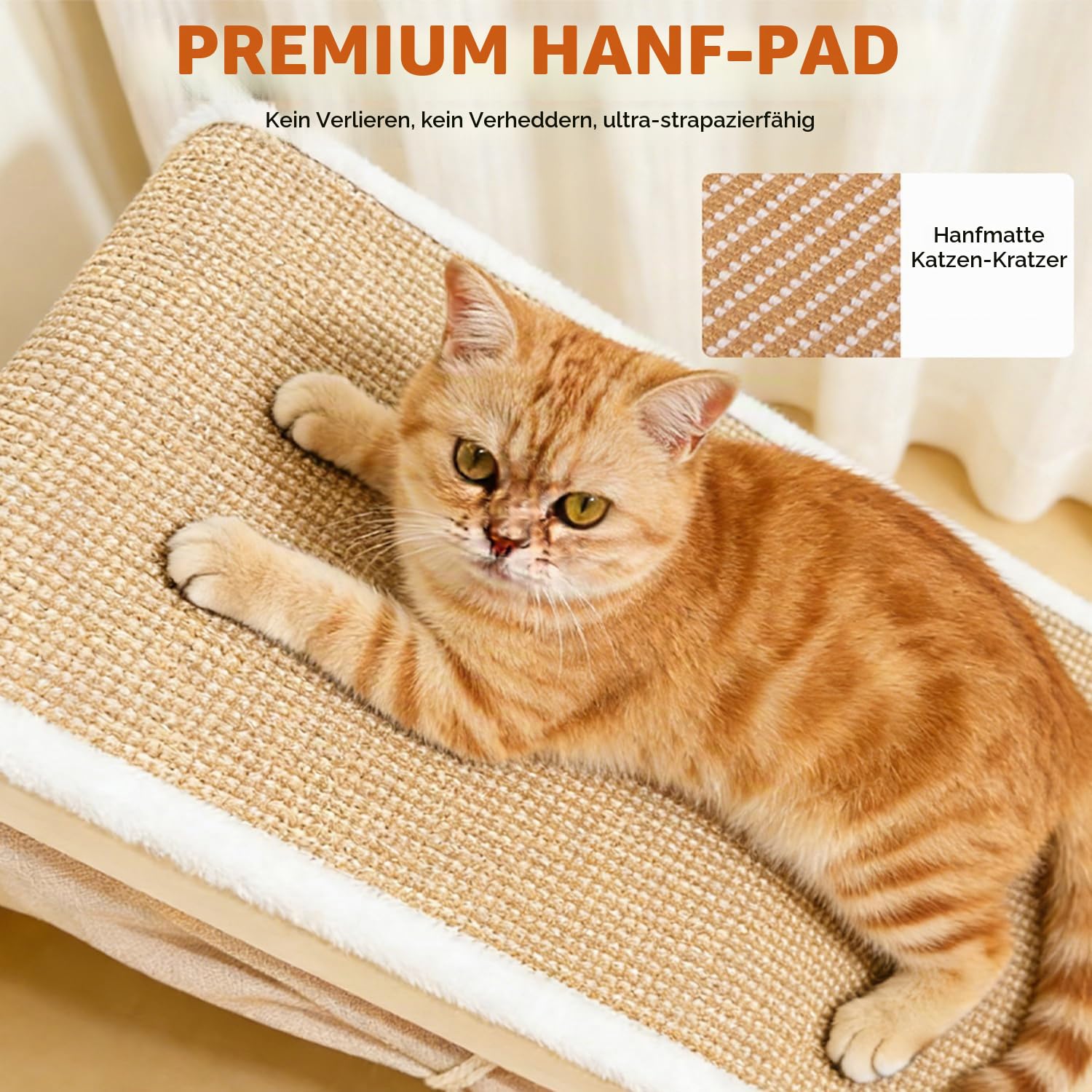 2-in-1 Katzenhaus mit Kratzbrett, Holz katzenzelt & Sisal Kratzfläche als Gemütliche Katzenhöhle für 2 Katzen, Atmungsaktiver Katzenhaus Indoor mit Sisal Kratzbrett 52 x 40 x 40 cm（Beige）