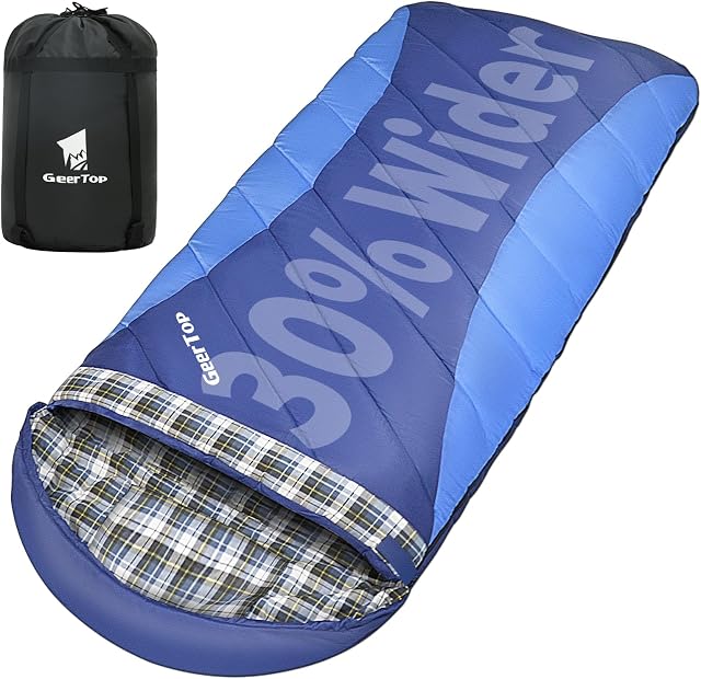 GEERTOP Flannel Sacs de couchage pour adultes Grande et grande chaleur & Cold Weather Lightweight Camping Sac de couchage avec oreiller pour la randonnée en plein air