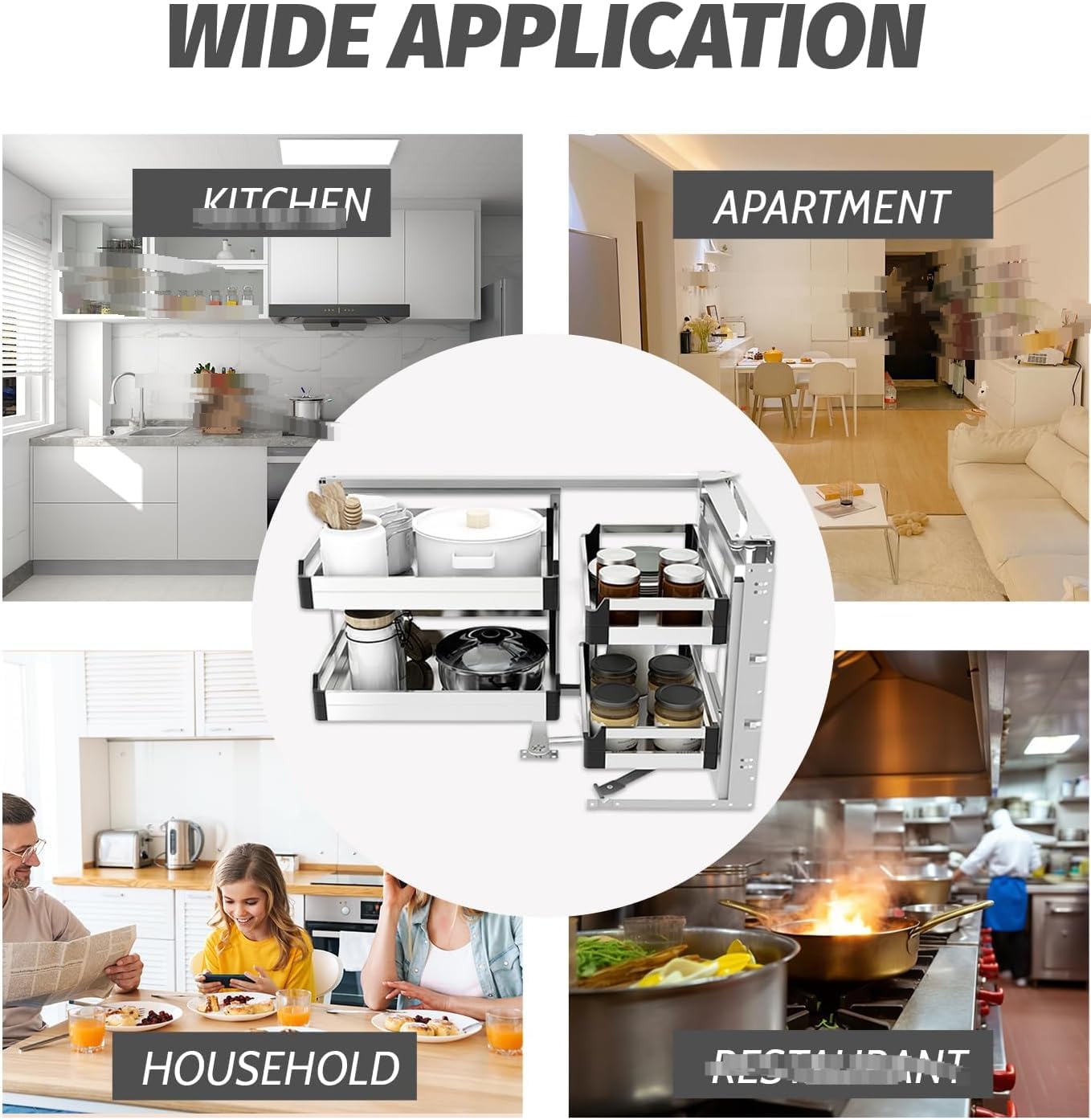 Gabinete Ciego de Plata del Optimizador de Esquina, Organizador extraíble para el Almacenamiento de la Cocina, gabinete de Esquina Ciego de ensamblaje Simple para el Uso eficiente del Espacio