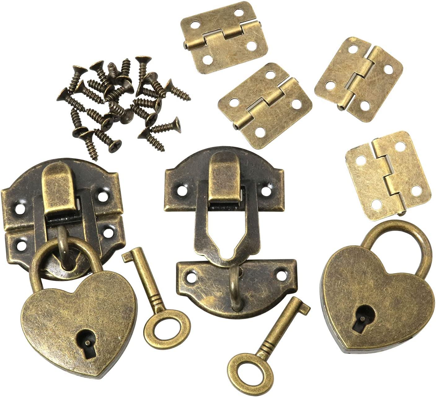 DGBRSM 2 Sets 27 X 30mm Hasp Latch and Mini Box Hinges, Mini Decorative Lock Buckle with Screws, Antique Bronze