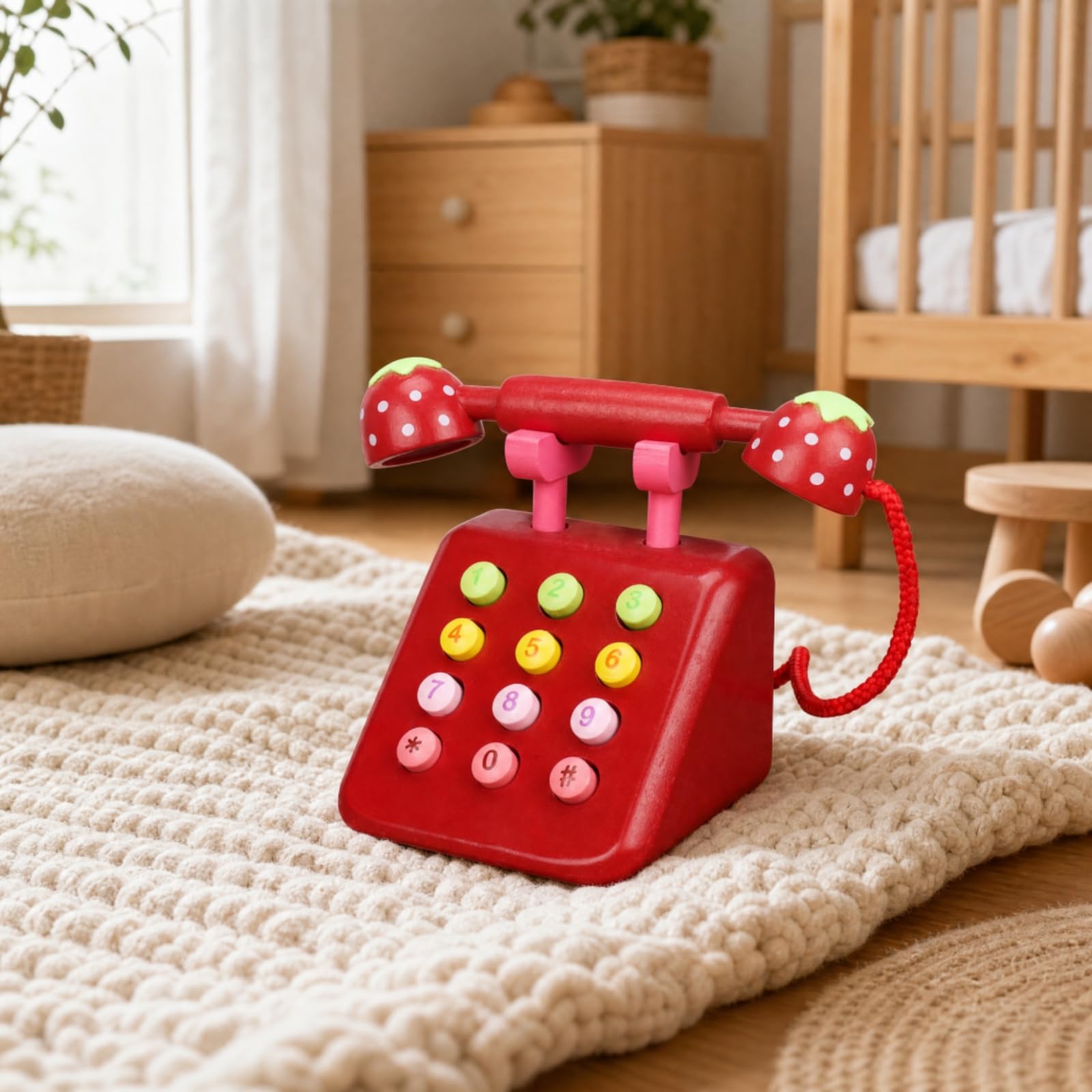 Giocattolo Telefono Ispirato al Modello a Disco retrò Telefono Giocattolo in Legno Didattico per Giochi di Simulazione,