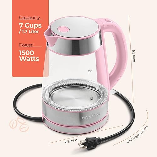 Miniatura 7 de Speed-Boil - Hervidor eléctrico para agua de 1.7 L y 1500 W, hervidor de café y té de vidrio de borosilicato, apertura amplia, fácil de limpiar,