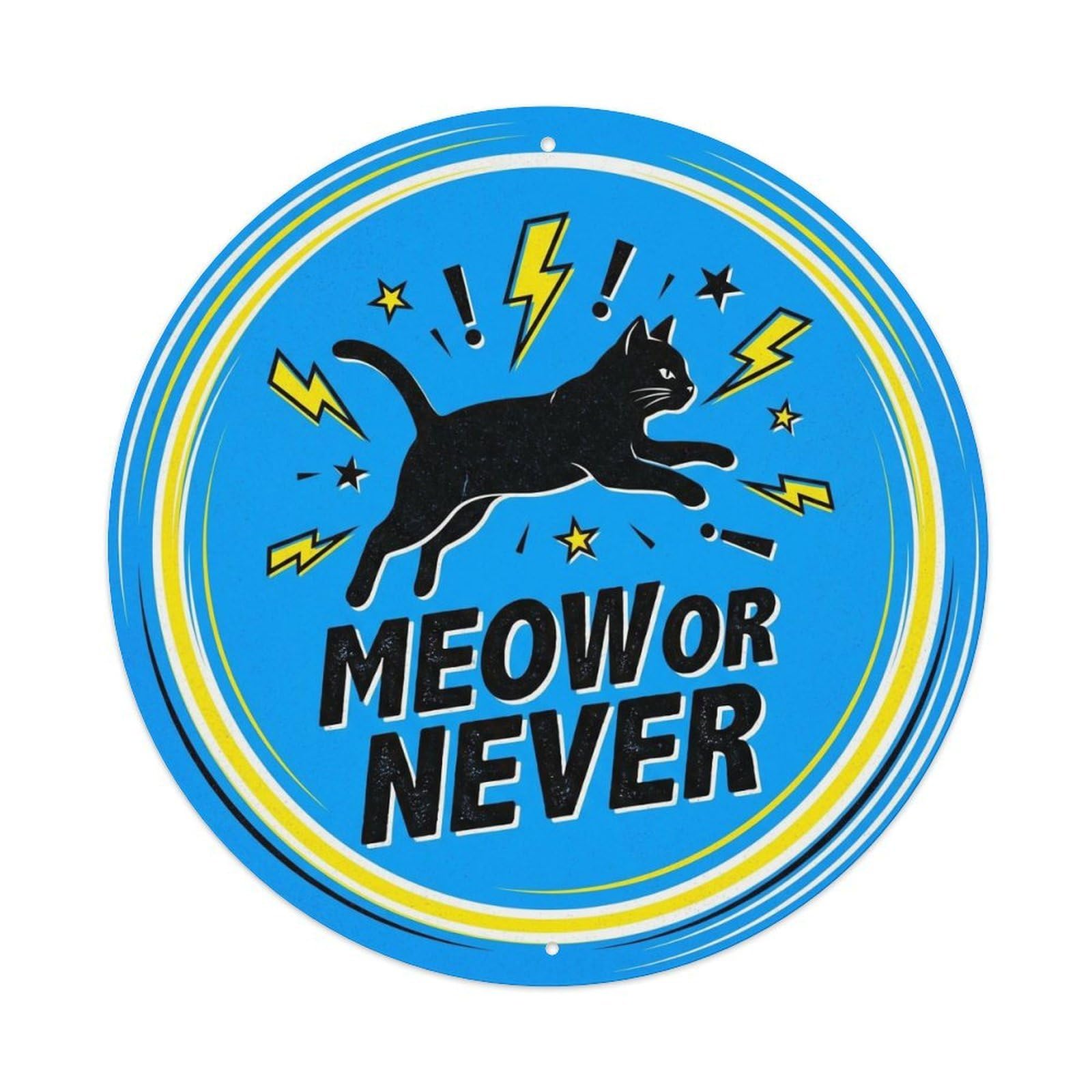Meow Or Never Cafe Cat Humor Vintage Cute Pet Lover Metal Tin Sign