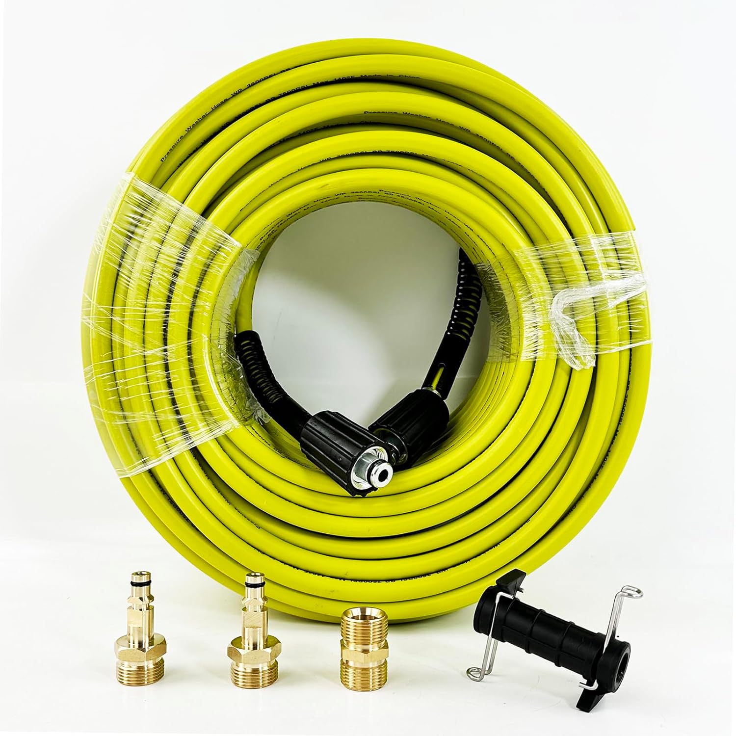 High-Pressure Cleaning Hose 3800PSI/260Bar, 16FT-260FT Heavy-Duty PVC Hose M22-14mm Extension Tube&M22 Adapter, Compatible with Karcher K2-K7 Series/Archer Connector (Yellow/Green/Black)(Yellow,50FT) Yellow 50FT