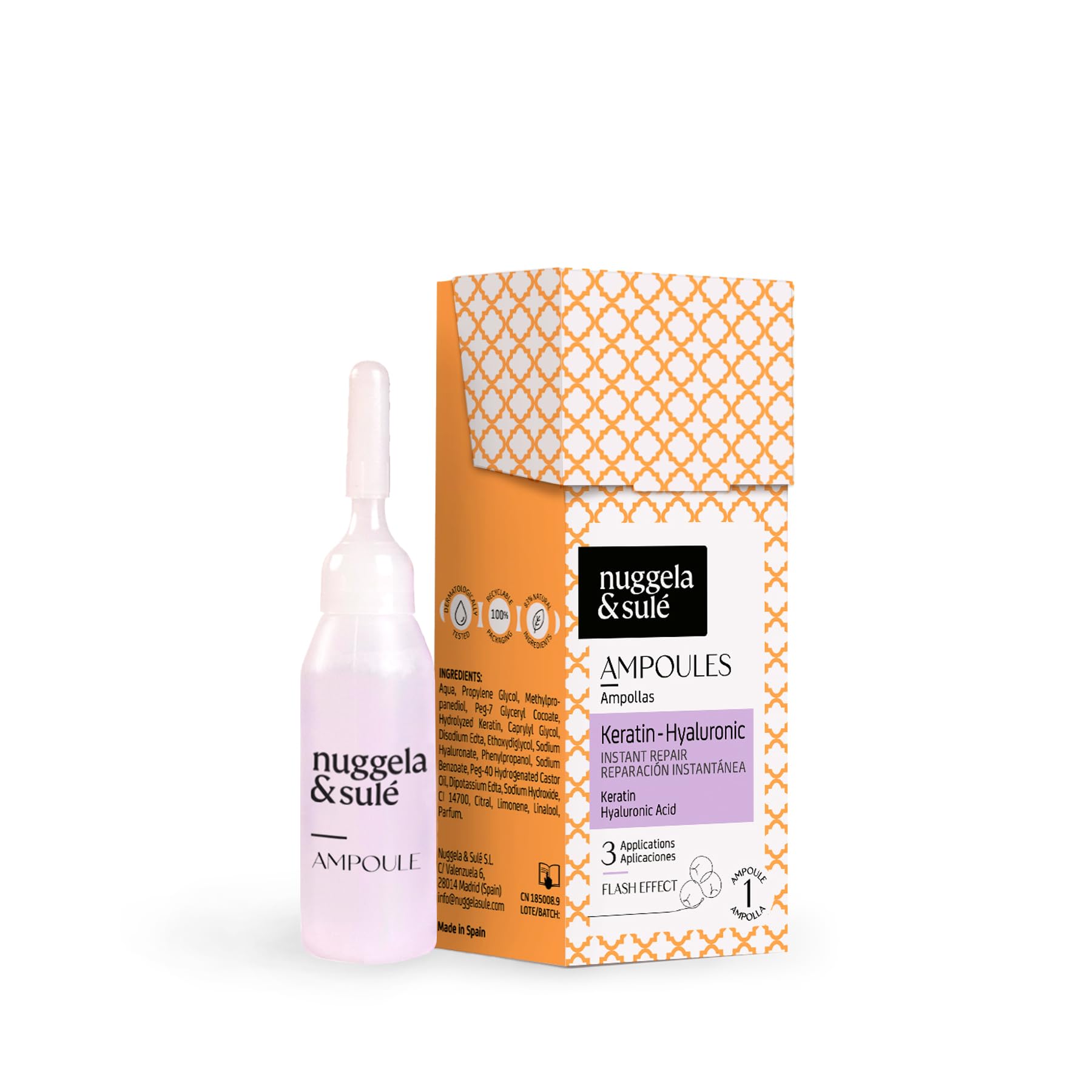 Nuggela & Sulé Ampollas Keratina-Hialurónico Reconstruye la Fibra Capilar y Sella las Puntas al Instante Efecto Flash Cabello Sedoso 1 x 10ml