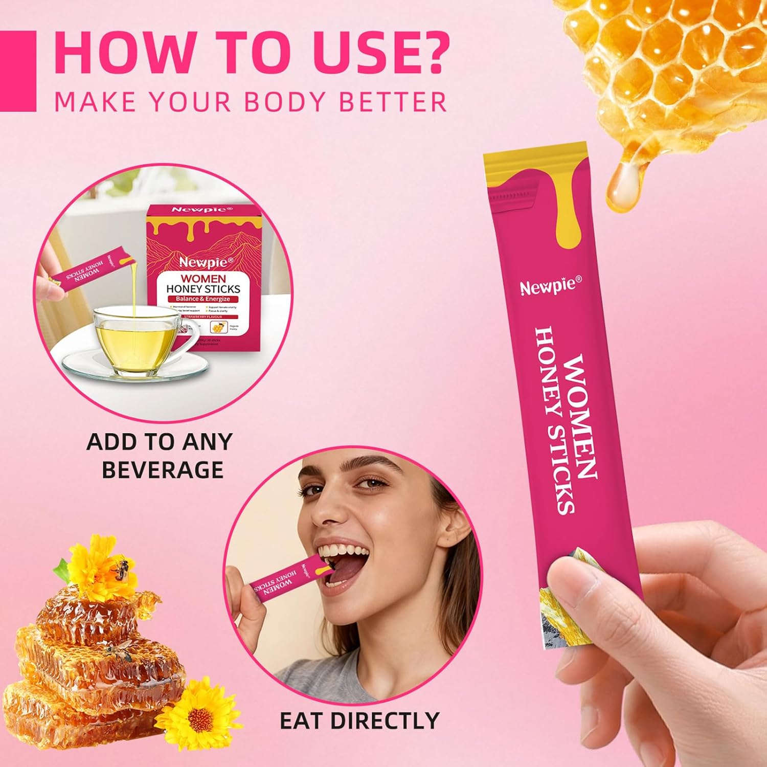 Shilajit Honey Sticks for Women,Himalayan Pure Strawberry Flavour Honey Sticks Energy Boost High Potency Herbal Blend for Energy Boost & Immune Support 30 Sticks (1) - Image 7