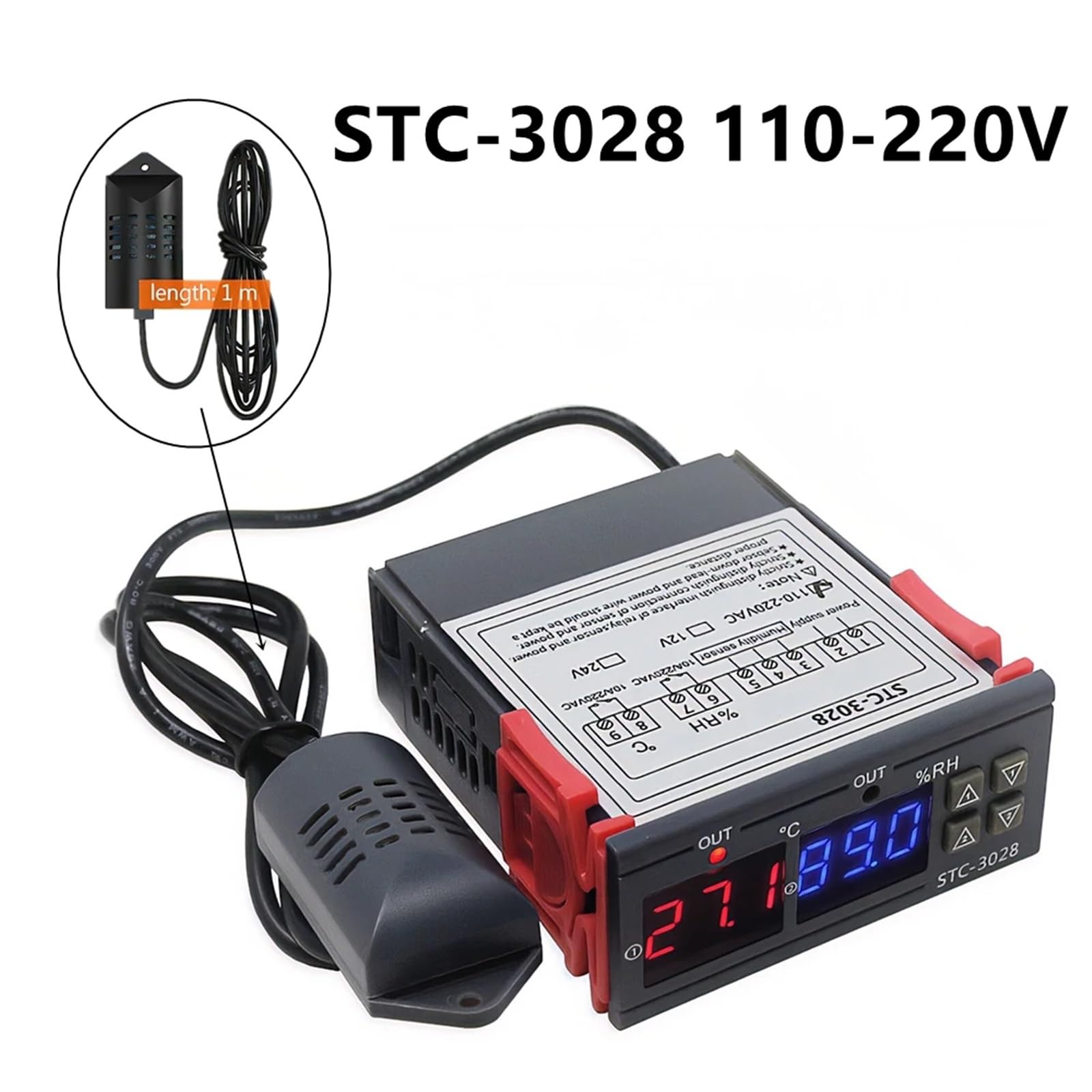 Doppio termostato Digitale Controllo umidità Temperatura STC-3028 Termometro Igrometro Regolatore incubatrice AC 220V DC 12V 24V (Color : STC-3028 110-220V)