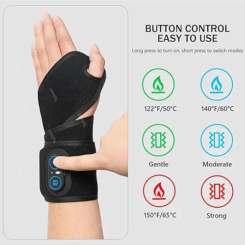 Miniatura 2 de Almohadilla térmica inalámbrica de muñeca y masajeador de manos, calor de 3 temperaturas, vibración ajustable, diseño portátil para manos, muñecas,
