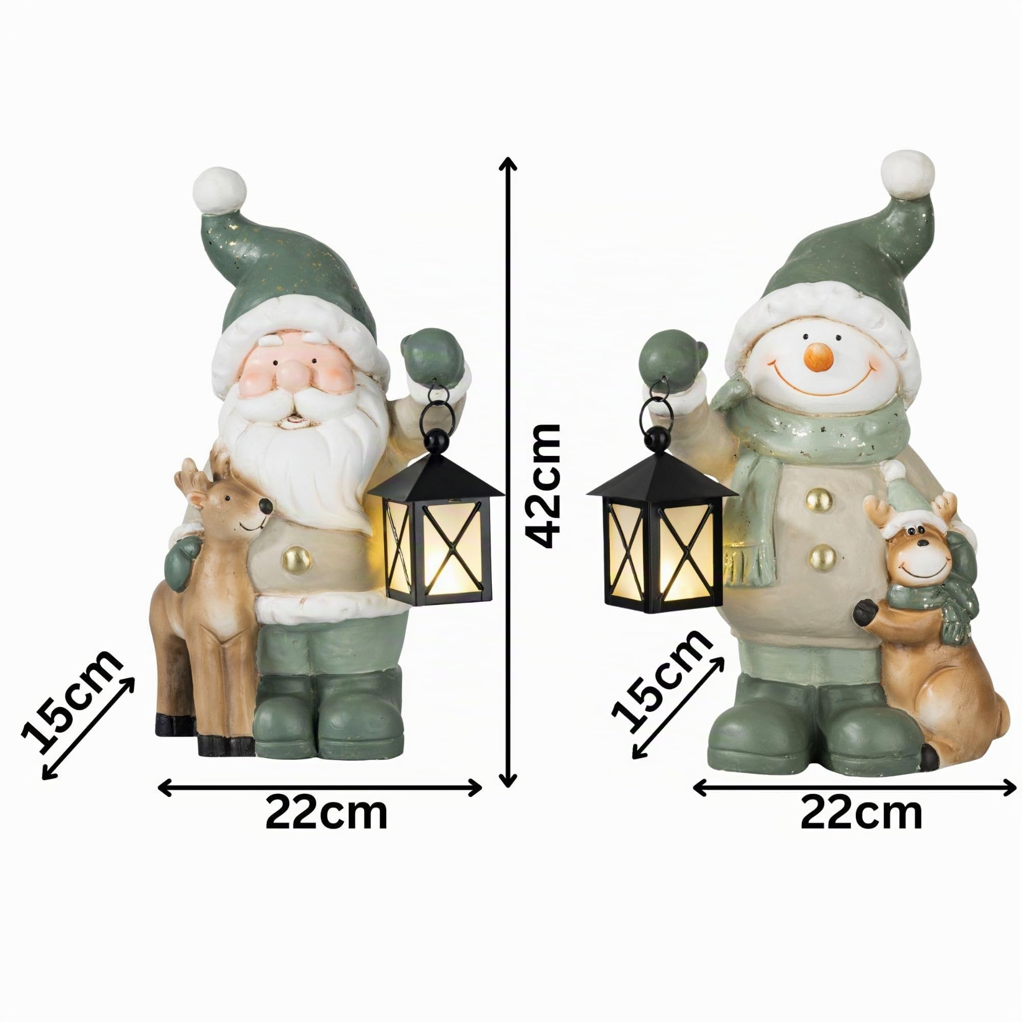 Weihnachtsdeko Figuren Groß 42cm Weihnachtsfiguren Beleuchtet Innen LED Figuren Weihnachten mit Timer Winterdeko Fensterbank Deko Figur mit Laterne Wohnzimmer Wichtel Elch Schneemann Santa Claus