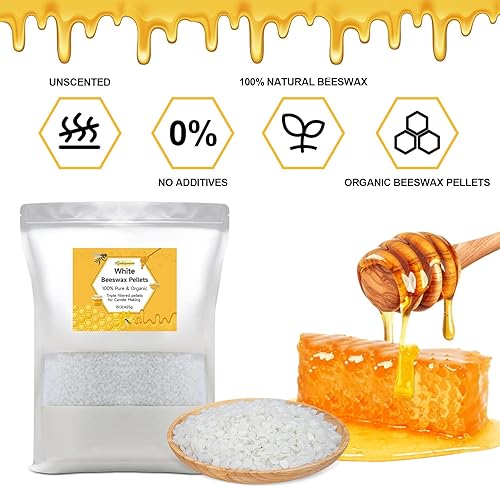 Miniatura 2 de Gadojuewo Pellets de cera de abejas blanca orgánica  14.24 oz de cera de abeja pura para hacer velas, pellets de cera de abeja para la piel, cera de