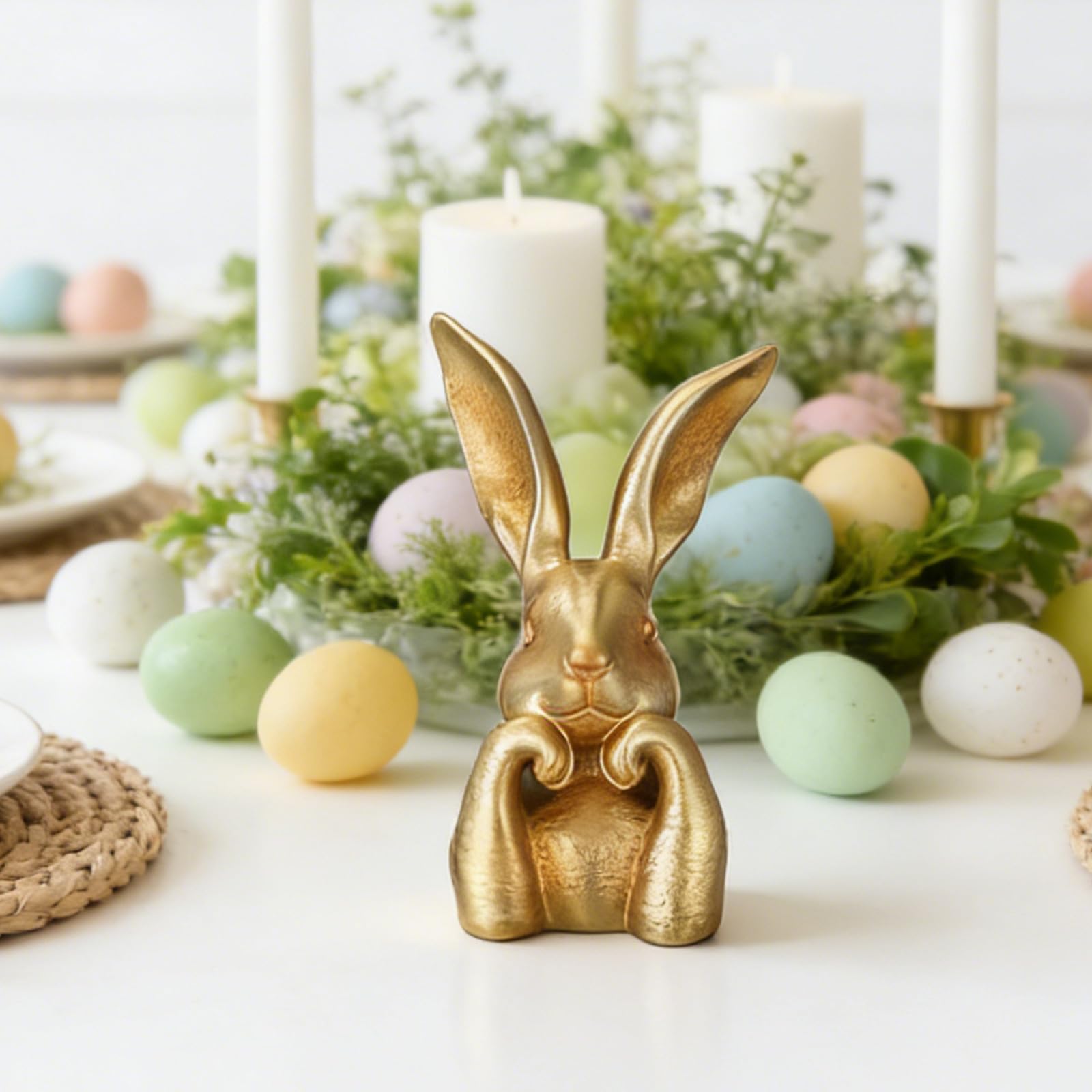 Osterhase Figur Gold Modern – Wetterfeste Hasen Skulptur (34,5cm) aus Kunstharz – Elegante Osterdeko für Garten, Balkon & Wohnzimmer – Hochwertiges Ostergeschenk & Dekofigur