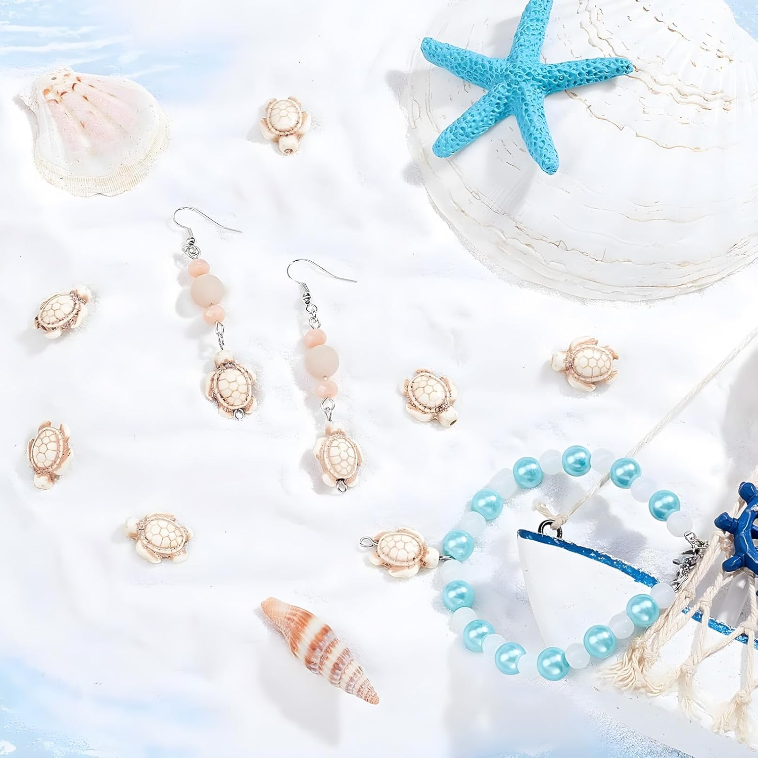 100pcs White Turquoise Turtle Spacer Beads, Synthetic Turquoise Stone Ocean Animal Gemstone Loose Beads for Jewelry Making Friend Bracelets Necklaces - Image 5