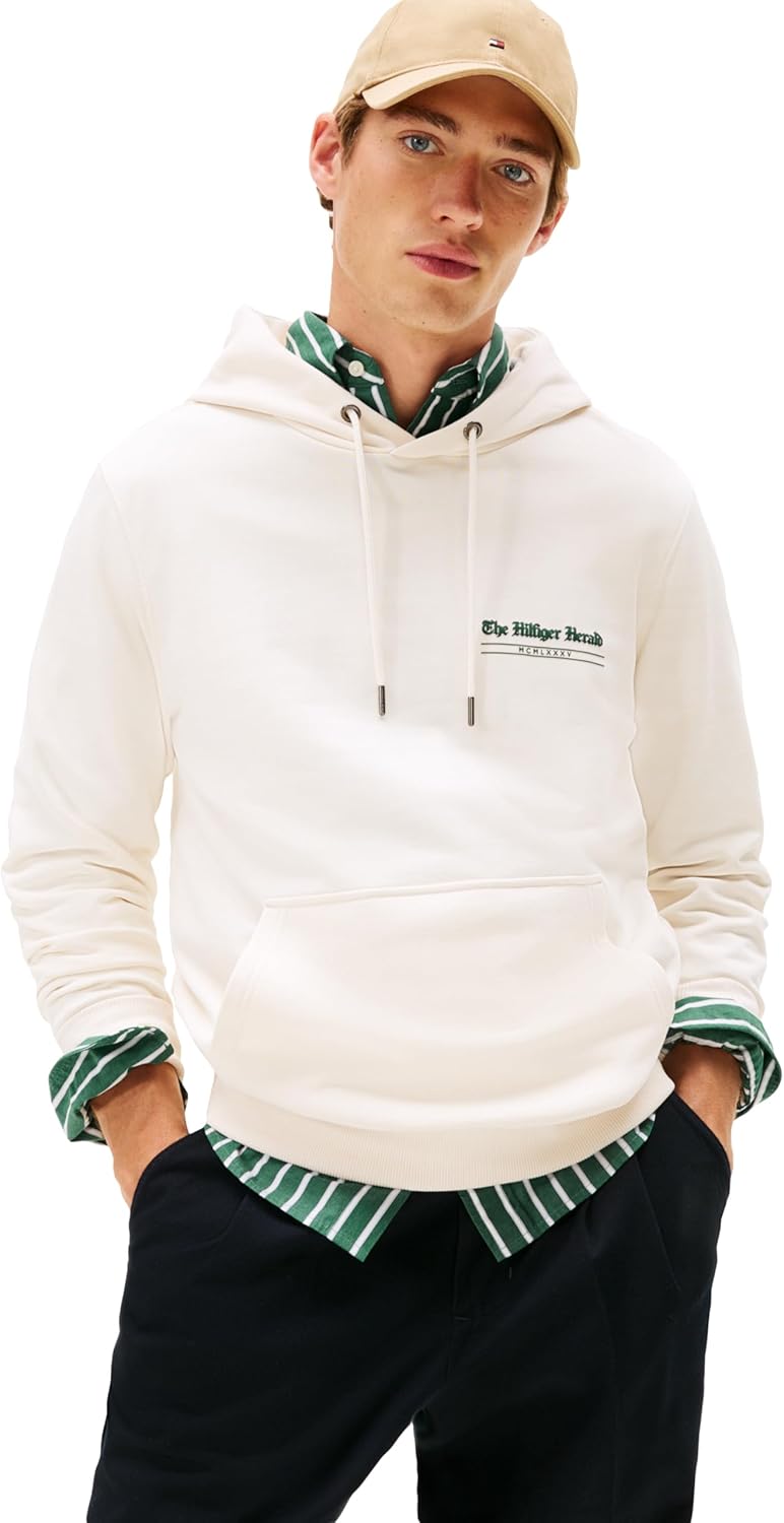 Tommy Hilfiger mens Medium Weight Cotton Hoodie With Signature Graphic Herald Logo