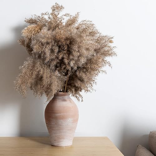 Miniatura 3 de LUKA Jarrón rústico de cerámica de 9.2 pulgadas de terracota blanqueada, jarrones decorativos de cerámica, jarrones decorativos de arcilla para