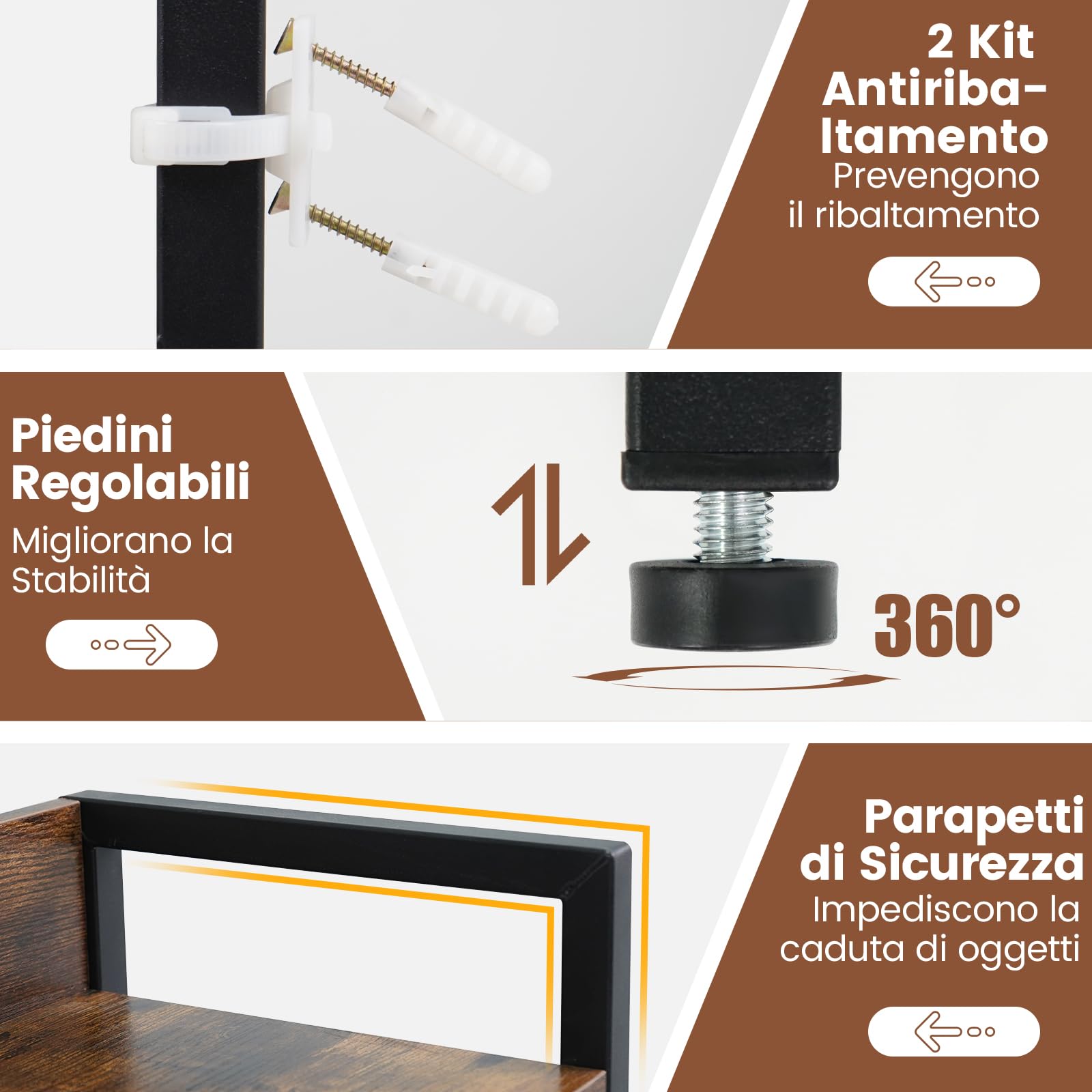 RELAX4LIFE Libreria da Scrivania a 4 Ripiani, Organizer per Oggetti con Pannello a Griglia Metallica, Mensola Scaffale Espositivo da Scrivania in Legno per Ufficio Casa Dormitorio (Industriale)