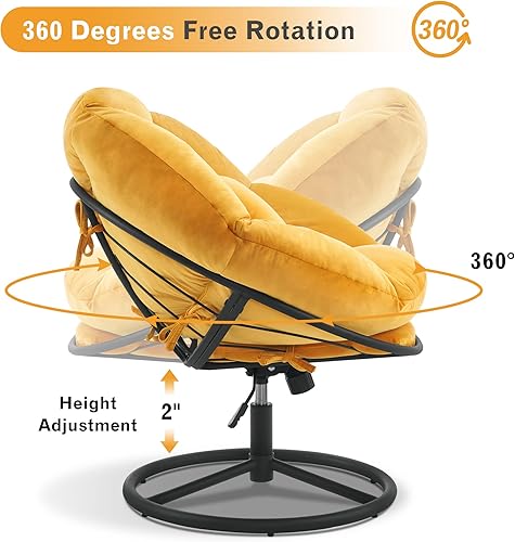 Miniatura 5 de MCombo Sillas giratorias Papasan, silla acogedora con elevación de gas con ajuste de altura, silla mecedora de terciopelo para sala de estar,