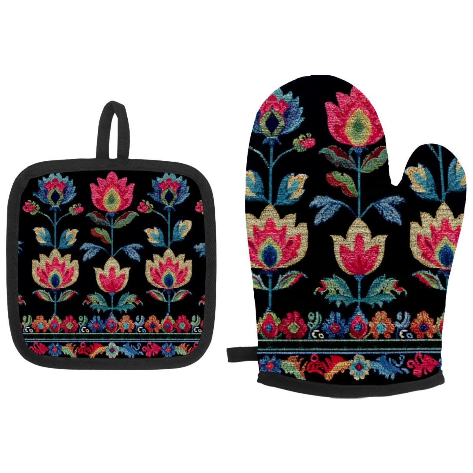 Maniques et maniques motif floral pour manipuler les plats chauds sans risque de brûlure