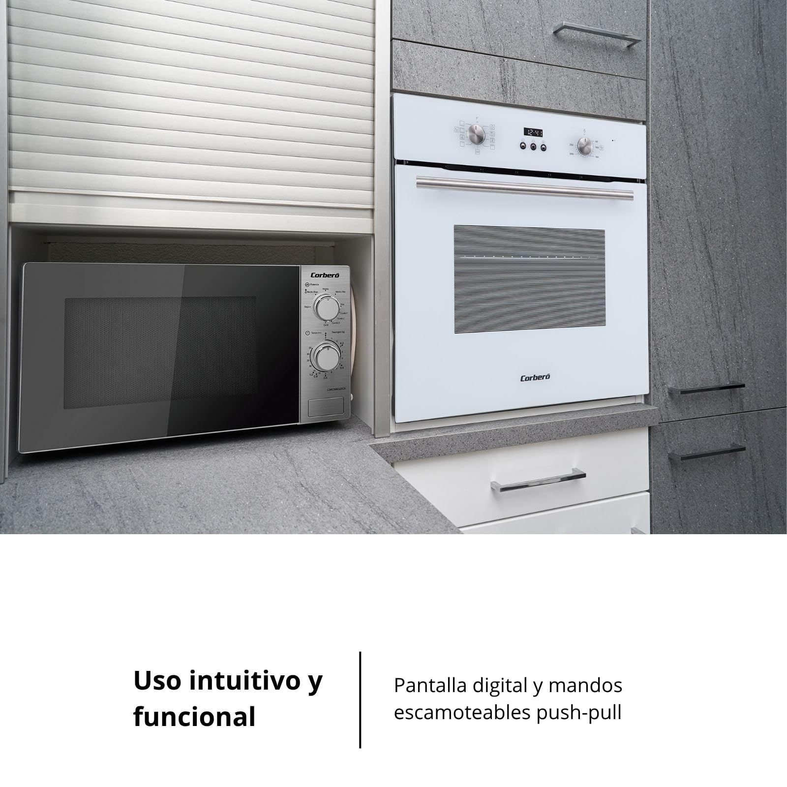 Corberó – Horno Multifunción Plus | CCHMD805W | 59x59x56 cm |70L | 8 Programas | Display Digital | Función Hidrólisis | 3000W | Doble Cristal | Guías Extraíbles | Cristal Blanco