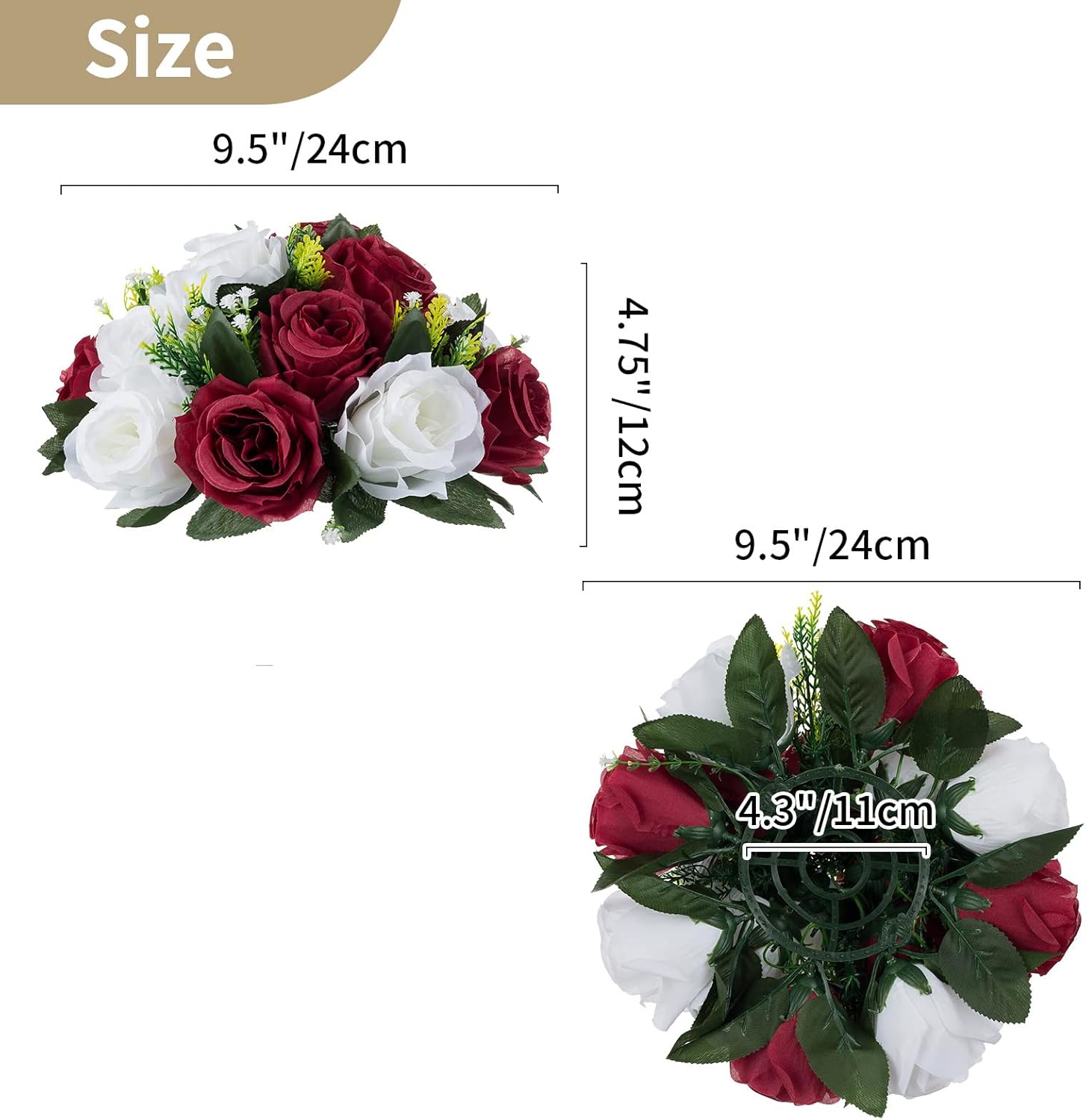NUPTIO Flower Wedding Centrepieces for Tables - 2 Pcs 9.5in Diameter Burgundy & White Artificial Flowers Rose Ball for Centerpieces Table - Fake Rose Arrangements for Weddings Birthday Party Decor - Image 5
