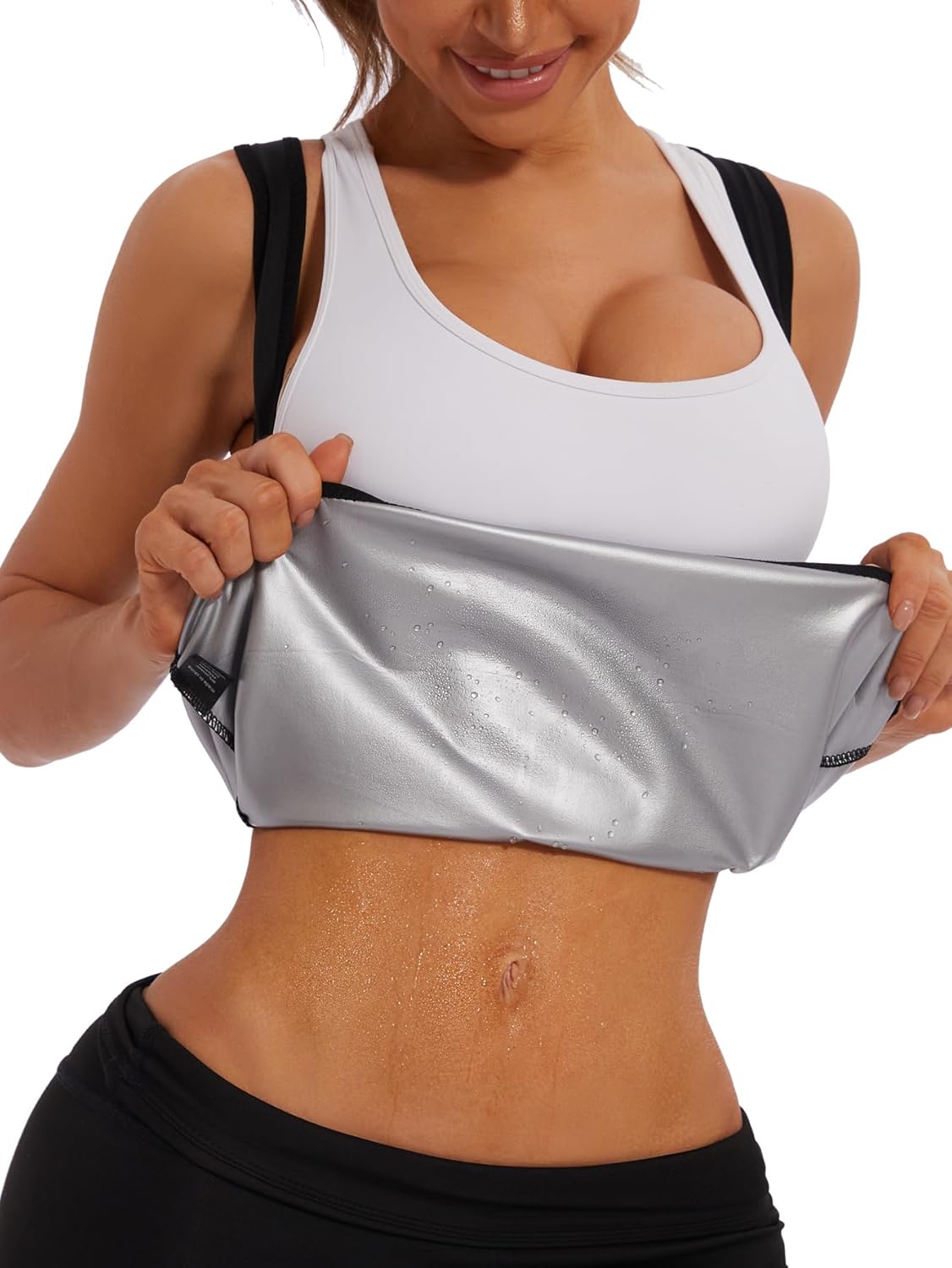 NINGMI Sauna Vest for Women Sweat Tank Top Sauna Suit Workout T Shirt Waist Trainer Body Shaper Exercise Gym - Image 4