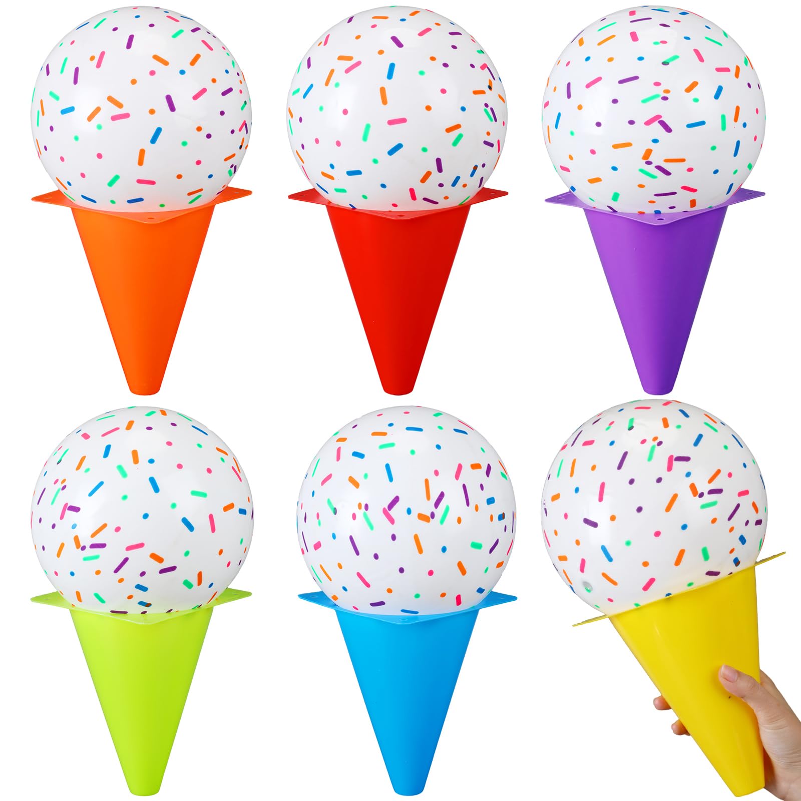 JellyArch 6 Sets Ice Cream Cone Relay Race Toy Game Ice Cream Ball Toy Include 7 Inch Ice Cream Cone and 5.9 Inch Ice Cream Ball for School Sports