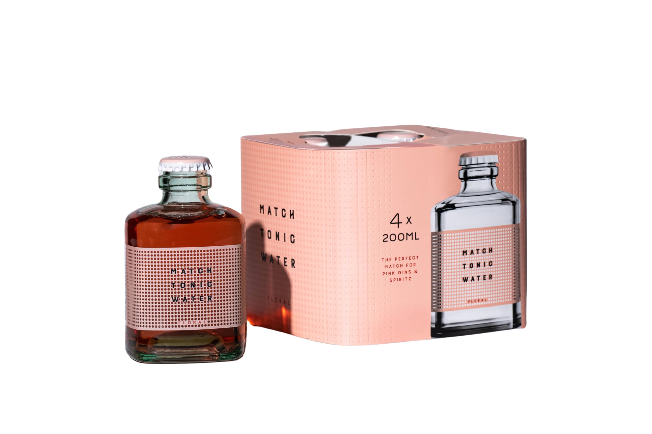 Match Tonic Floral, Acqua Tonica, 4 bottiglie da 200ml, per Gin Tonic Floreali, con Note di Lavanda, di Fiori d'Arancio e di Gelsomino, Basso Contenuto di Zucchero, Materiale 100% Riciclato