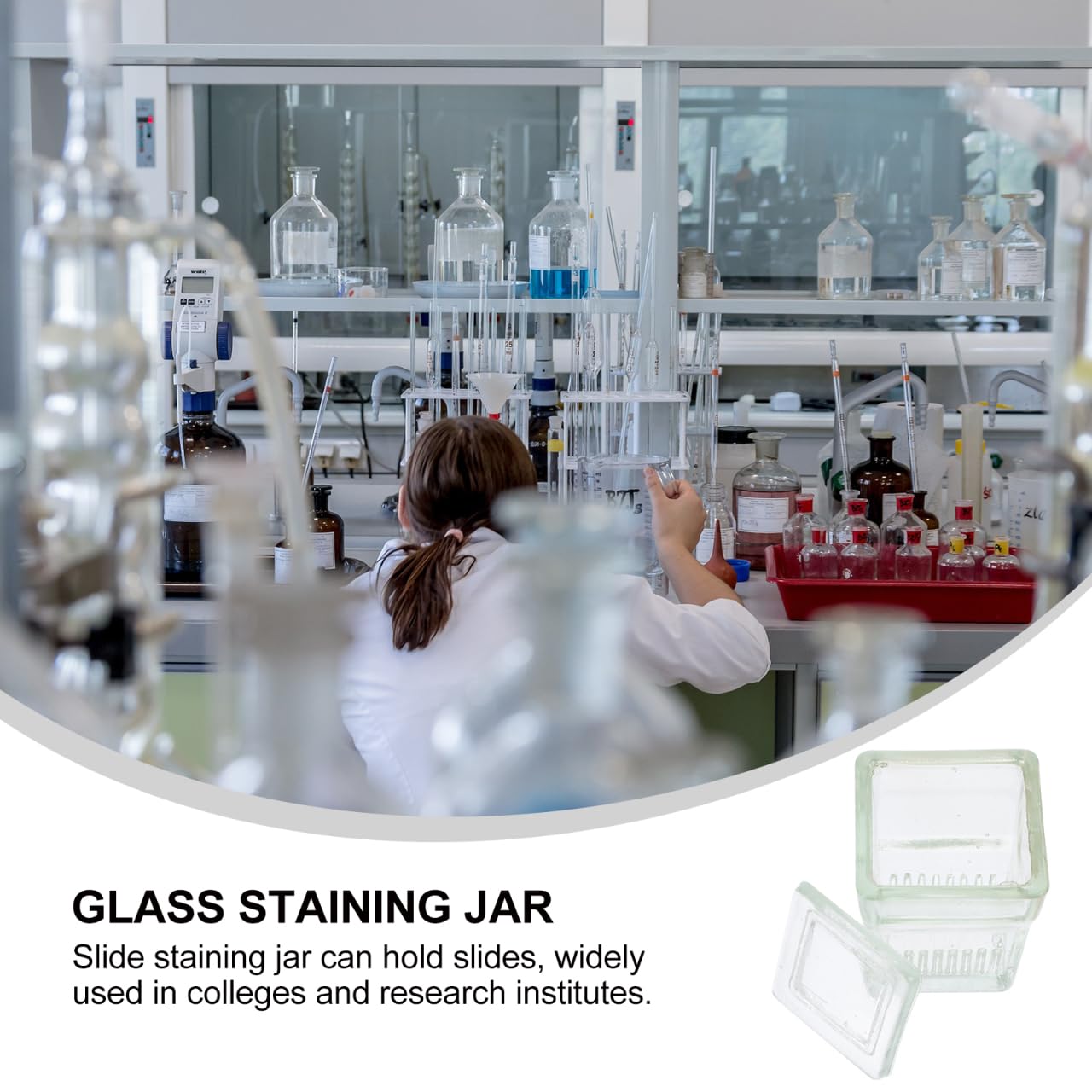 Tarro de Tinción de Vidrio Transparente para Laboratorio Capacidad Para 9 Portaobjetos Recipiente de Tinción con Tapa Ideal para Experimentos Científicos y Teñido de Muestras