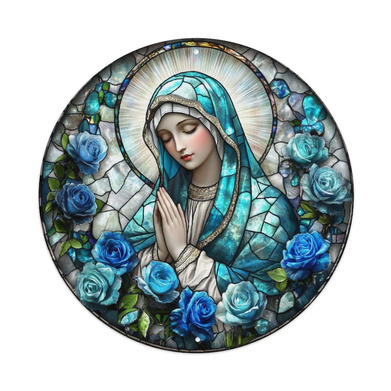 Stained Glass Virgin Mary Rose Wall Sign Vintage Aluminium Metal Sign, Retro Wall Decor for Home, Bar, Garage & Farmhouse 20x20cm