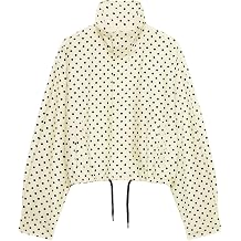 Women Polka Dot Jacket Stand Collar Cropped Jackets Zip Up Coat Casual Fashion Coat Fall Spring Jacket with Pockets