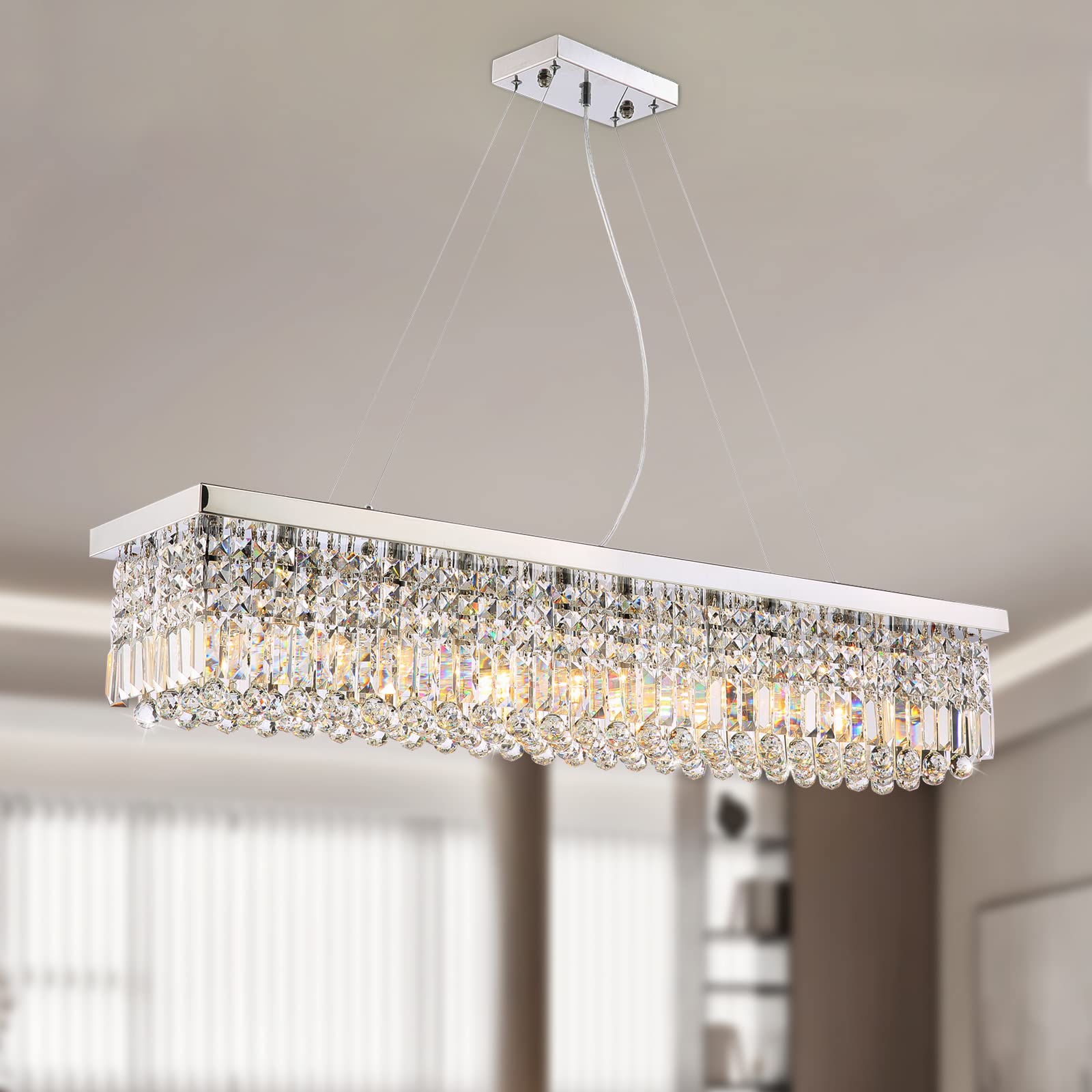 Siljoy Modern Rectangular Crystal Chandelier, Rectangle Raindrop