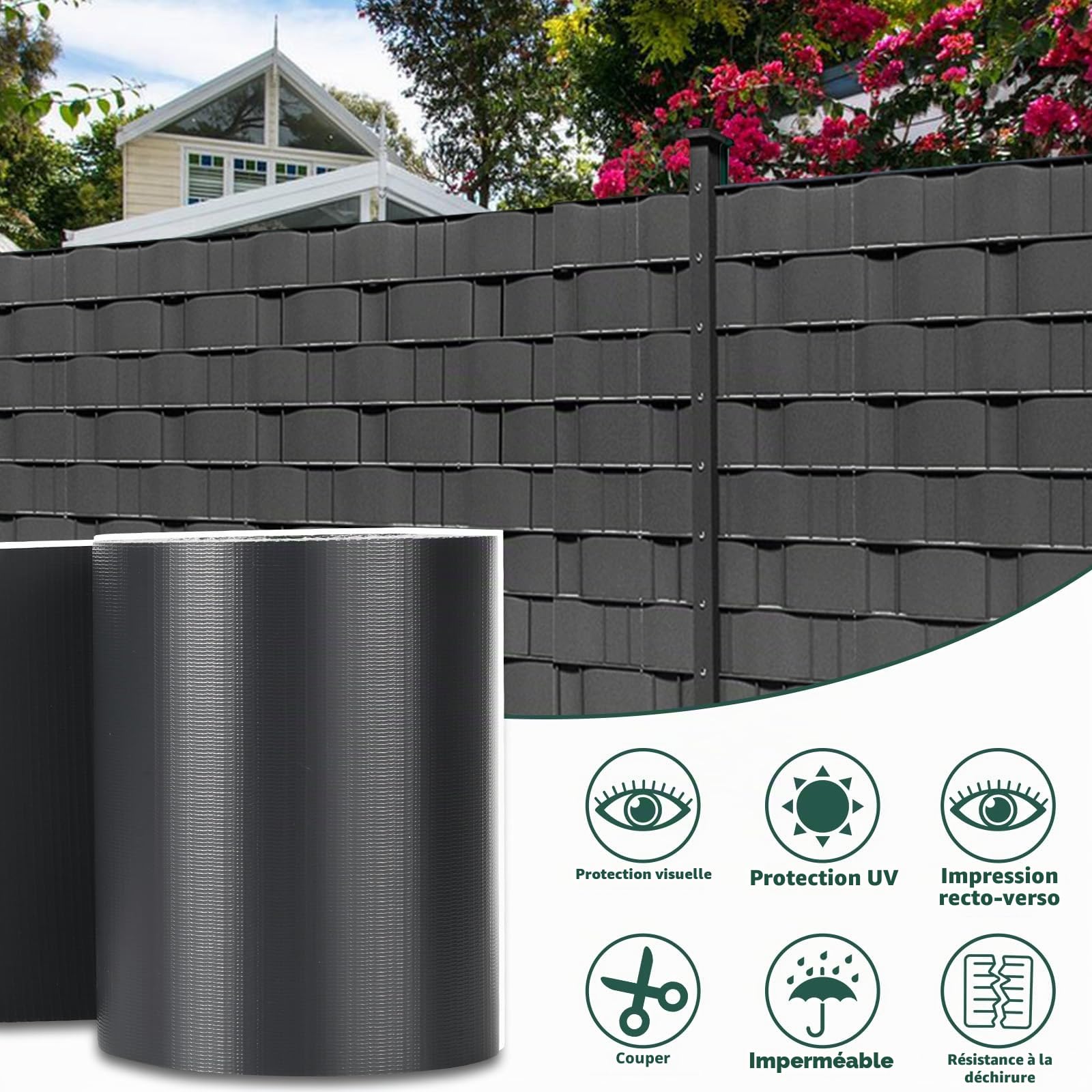 Bandes Brise-Vue en PVC 35 m x 19 cm, Film Brise-Vue pour clôture à Double Fil, avec 30 Clips de Fixation, Protection Contre Le Vent, Protection Solaire, clôture de Jardin, Anthracite