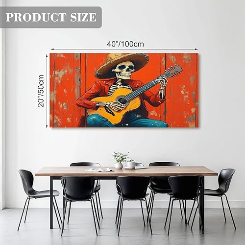 Miniatura 2 de Canvas Wall Art Prints Funny Skeleton Mexicano Culture Skeleton Vaquero Guitarra Halloween Large Framed Artwork Wall Paintings Pictures Posters