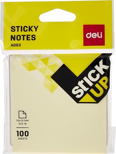Deli Stick Up Sticky Note 100 Sheets, 76 mm × 76 mm Size, Yellow