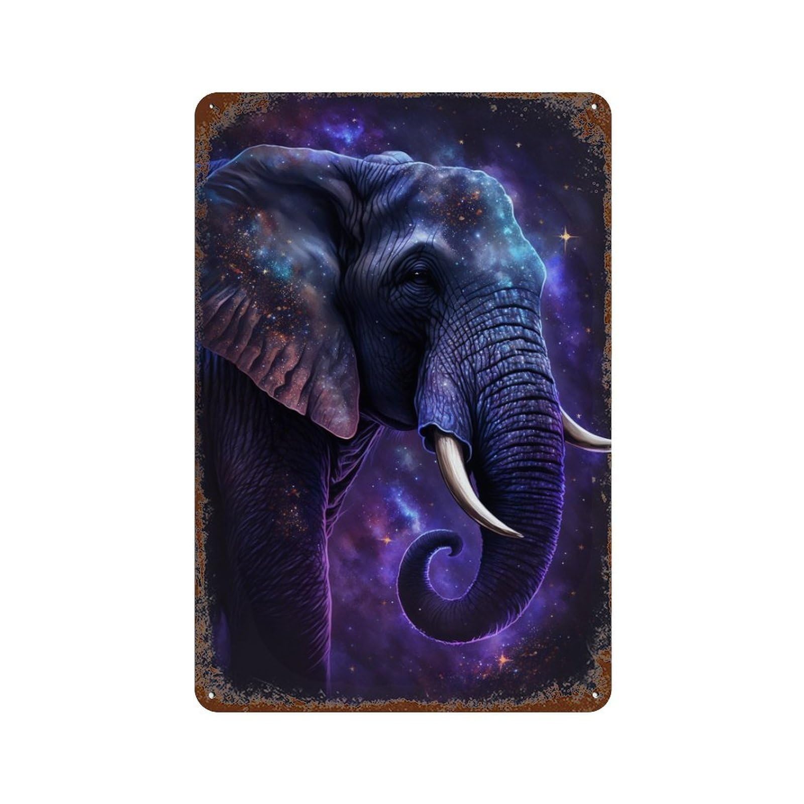 Cosmic Elephant Art Print-4 Vintage Rust Metal Sign 11.8"x7.9", Shabby Chic Decor for Shed, Workshop And Garage Wall Decor