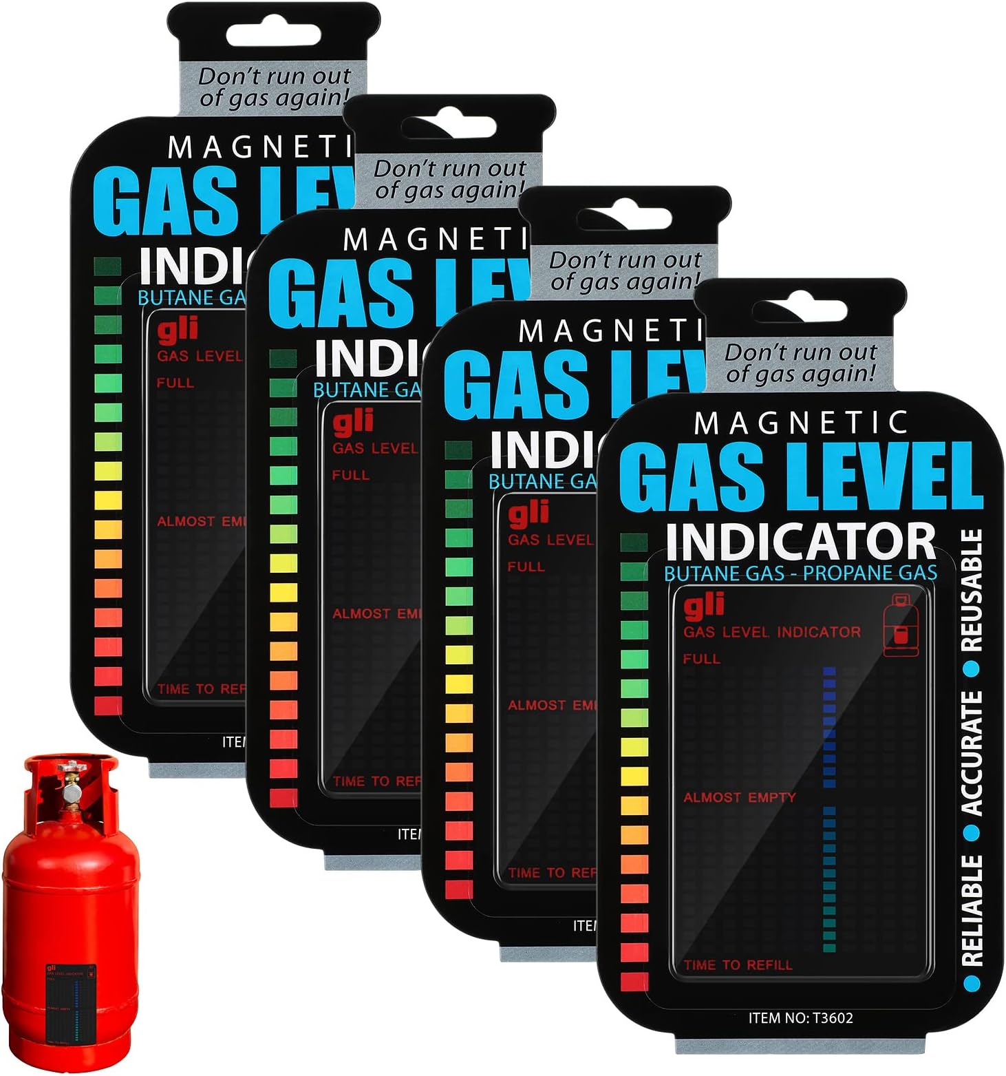 4 Pieces Magnetic Gas Level Indicator Reusable Propane Fuel Level Indicators Propane Tank Gauge for Home Kitchen Tool Outdoor Barbecues, Camping