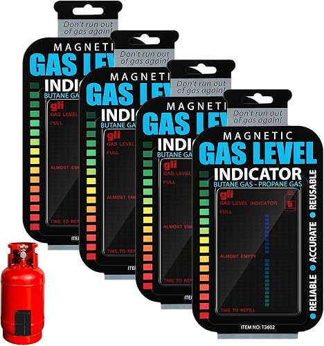 Oudain 4 Pieces Magnetic Propane Level Indicator Gauge for Gas Tank | Reusable Magnetic Attachment, Accurate Fuel Level Monitor on Butane Propane Tanks, Ideal BBQ Camping Outdoor Grilling