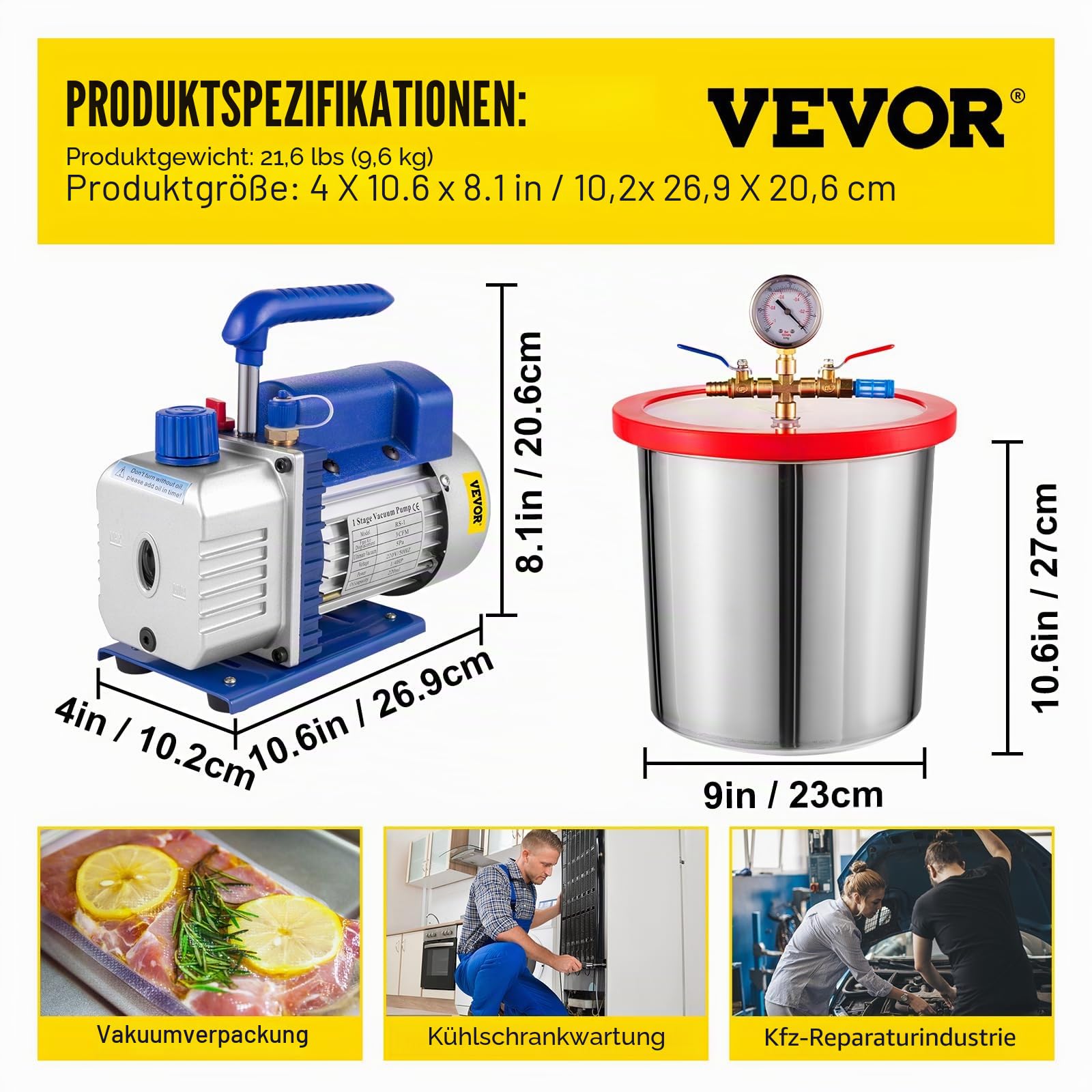 Mophorn 3CFM Vakuumpumpe des Kühlmittels 3 Gallonen Kit HLK-Pumpe Vakuumpumpe für Kühlmittelentleerung 220 V / 50 Hz