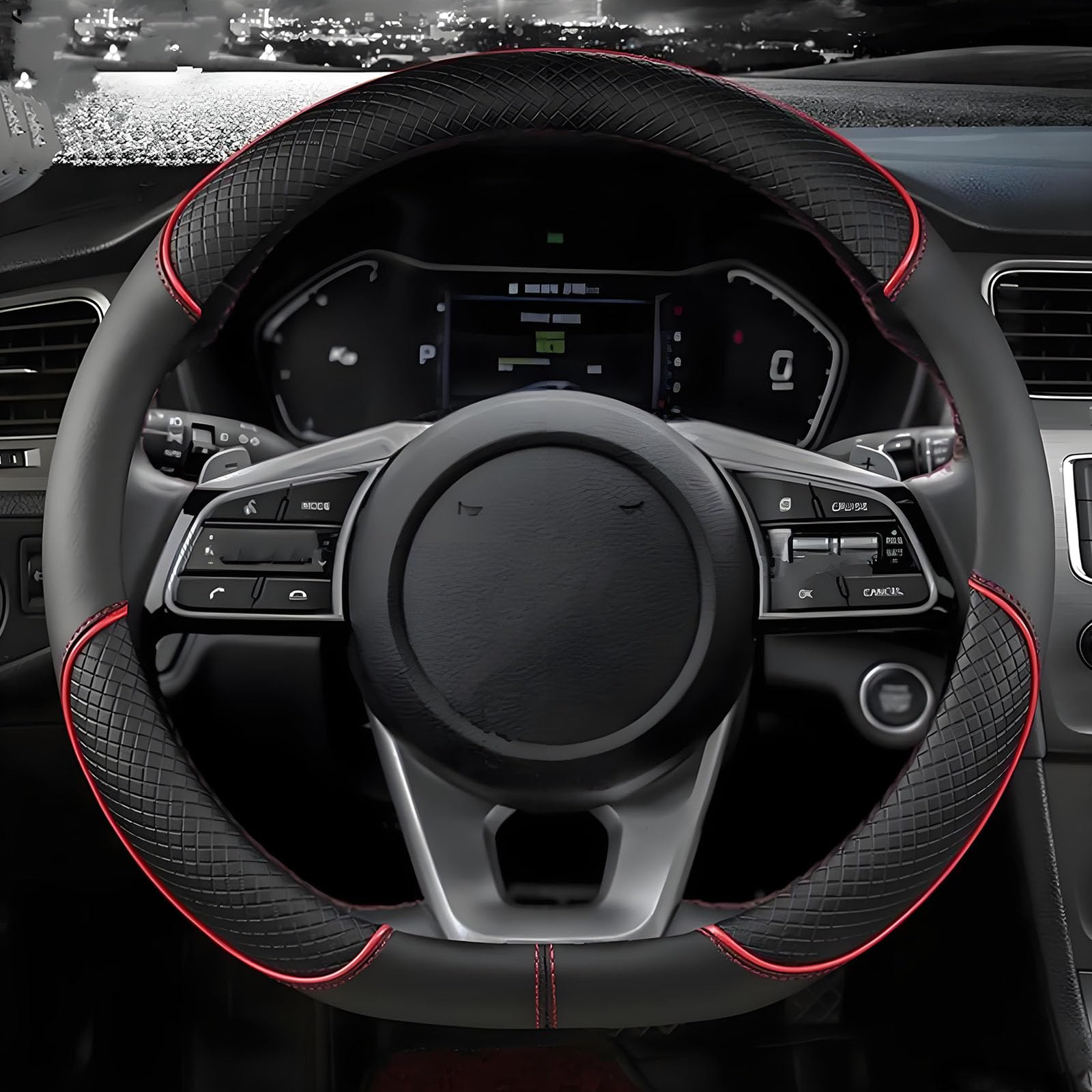 MEILIANQIPEI Steering Wheel Cover for BMW 2er Gran Coupe (F74) 2026 2025 2024, Car Handle Protector Anti-slip Sporty Microfiber Leather Protective Sleeve Breathable Black Red,D