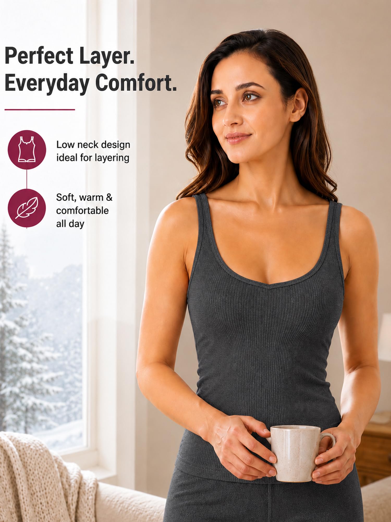DYCA By Bodycare Womens Thermal Tops Round Neck Sleeveless Pack of 1-Charcoal Melange 3