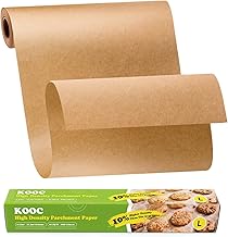 KOOC Premium 60-Feet Parchment Paper Roll - 12-Inch Width, Non-Stick, Unbleached Baking Paper - Ideal for Baking, Cooking, and Food Preparation - 60 Square Feet Coverage - Compostable, High Density