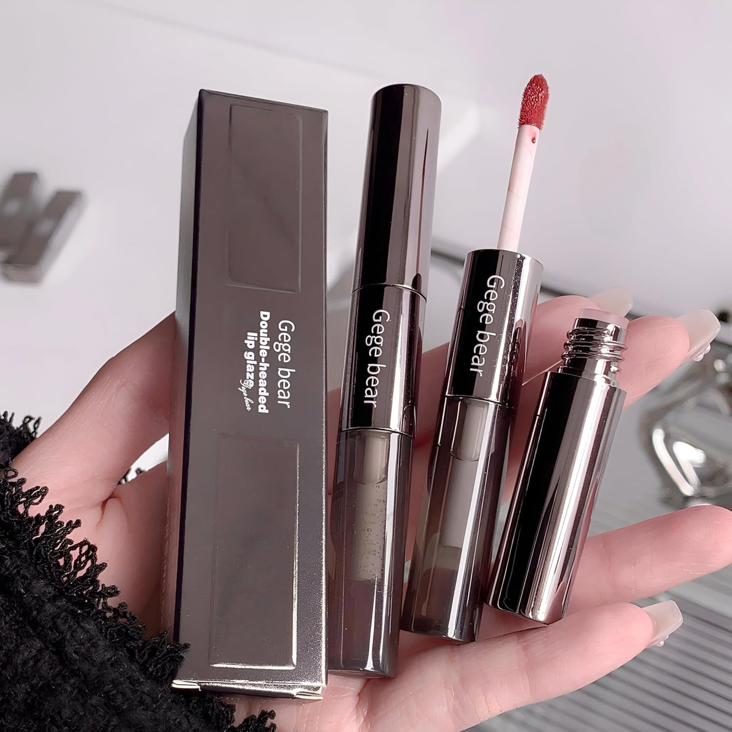 Gege Bear Double Headed Lip Glaze | Matte & Mirror Surface Glossy Finish | Long-Lasting Waterproof Liquid Lipstick | Nude Pink Red Wine Brown Shades | Non-Sticky Gloss with Smooth & Clear Finish | Moisturizing Lip Cute Look | Best Lipstick For Women & Girls (05# Sakura, 2gX2)-image-41