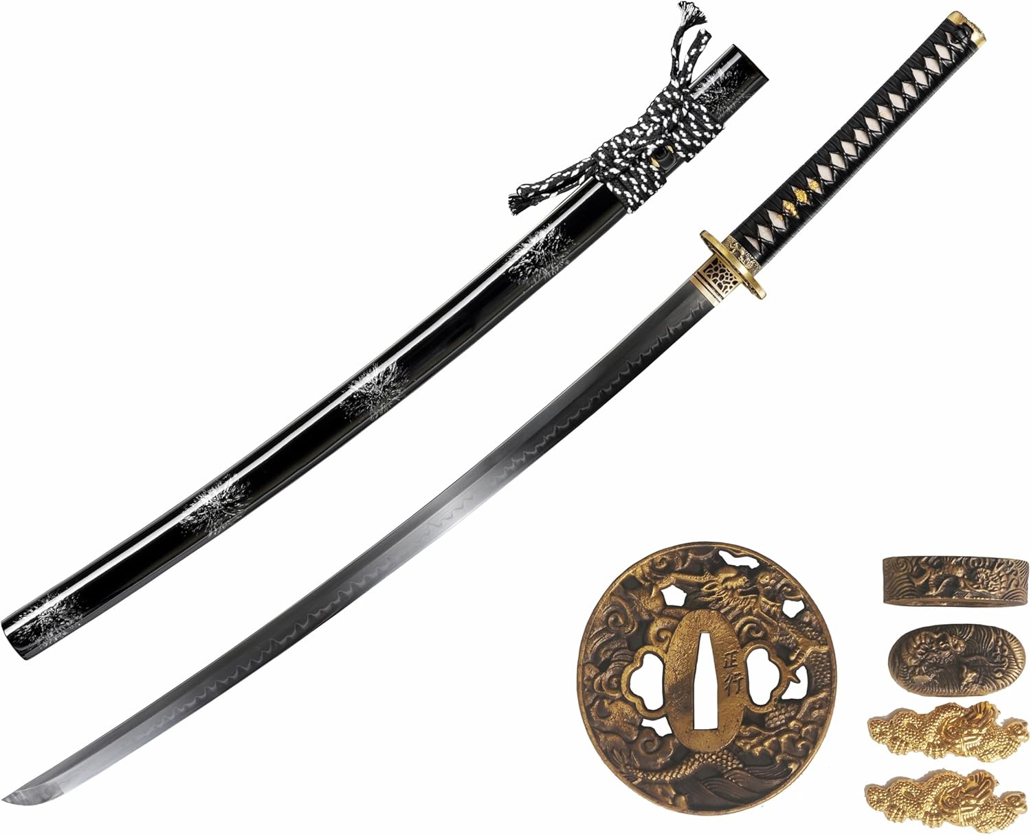 Lyuesword Handmade Katana Sword T10 Steel Clay Tempered Real Sharp Full Tang Blade Brass Tsuba