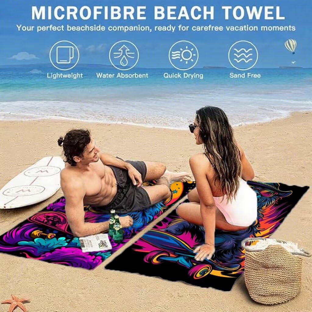 Ręcznik plażowy 220 x 100 cm Zwierzę Duży ręcznik z mikrofibry Zestaw 2 Zachód Słońca Wzór Chłonny Szybkoschnący Ręcznik Plażowy, Lekka Mata Przeciwpiaskowa dla Kobiet Mężczyzn Pływania, Model375