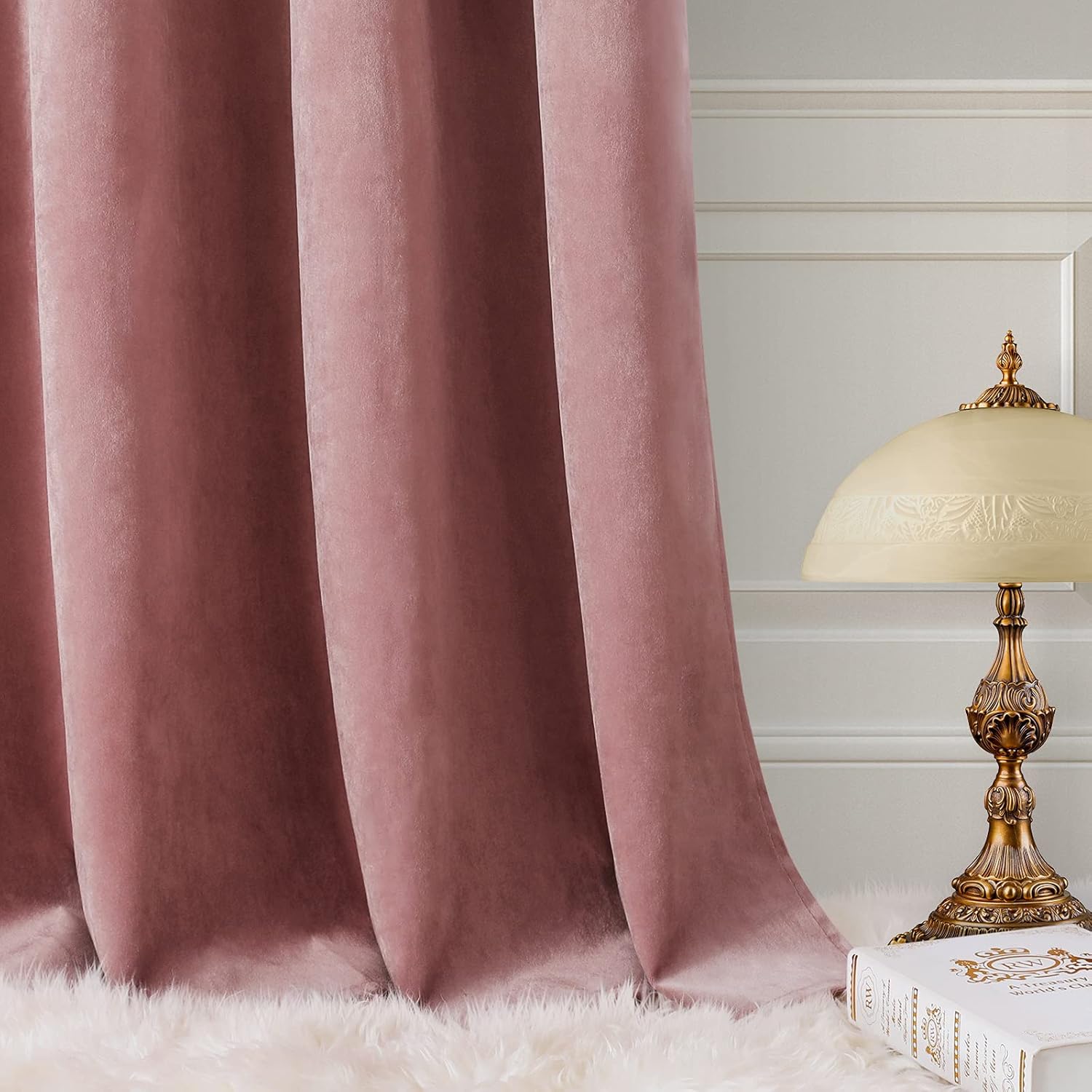 HOMEIDEAS Blush Pink 100% Blackout Velvet Curtains,52 X 84 Inch Room Darkening Thermal Insulated Grommet Window Drapes for Bedroom, Living Room, Nursery，2 Panels