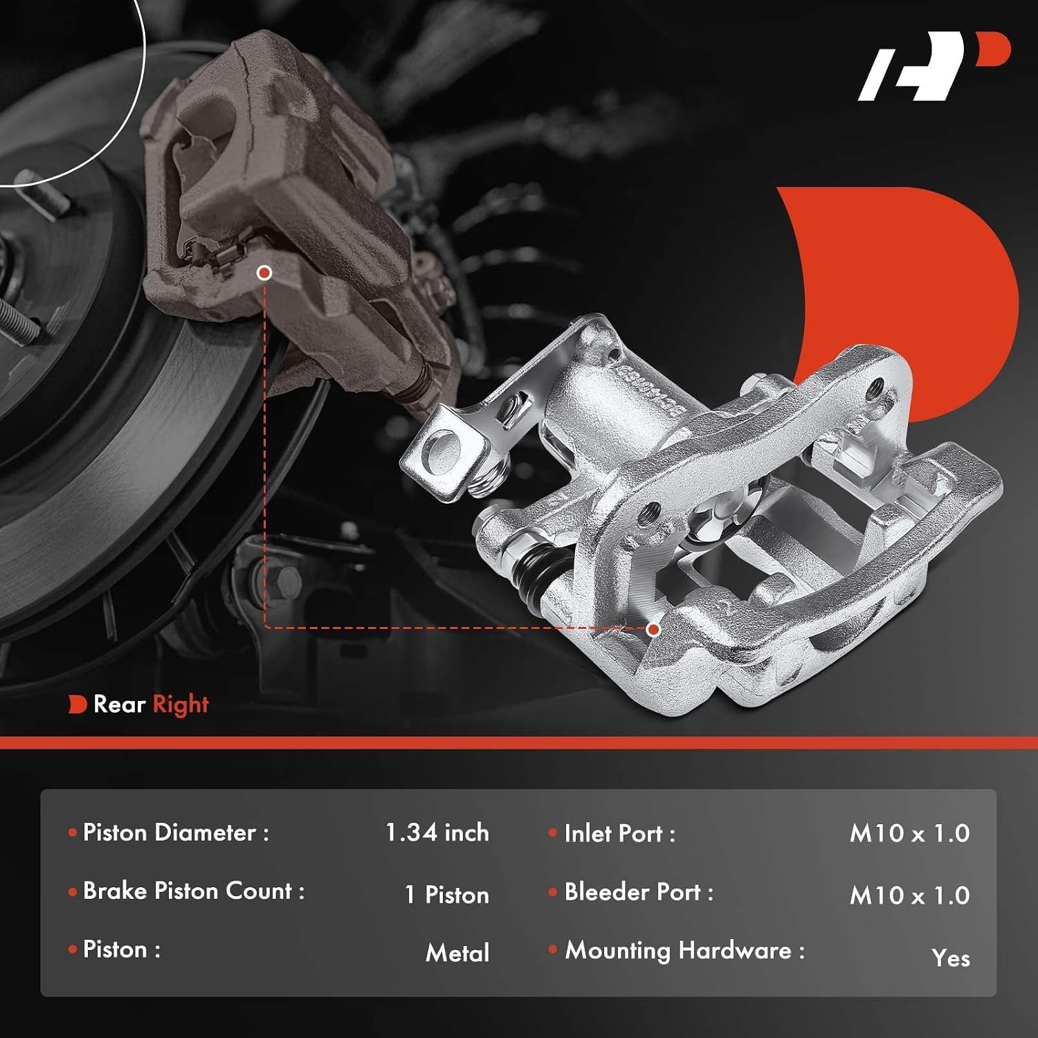 A-Premium Disc Brake Caliper Assembly with Bracket Compatible with Select Kia Models - Rio 2012 2013 2014 2015 2016 2017 - Rear Right Passenger Side