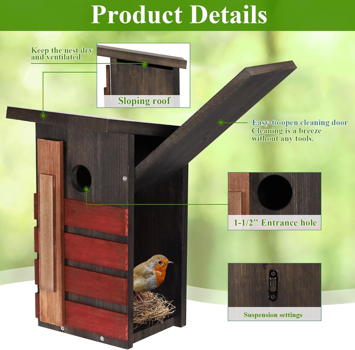 NATUREYLWL Bluebird House for Outside, Bird House DIY Assembly Kit, Birdhouses for Outdoors Clearance, Roosting & Nesting Boxes for Robins, Finches and Small Garden Birds