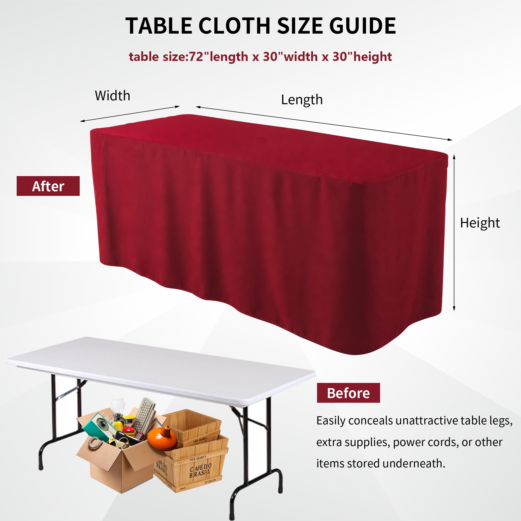 Lot de 2 nappes rectangulaires imperméables et lavables, pour tables rectangulaires de 182,9 x 76,2 cm, pour mariage, banquet et salons professionnels, rouge