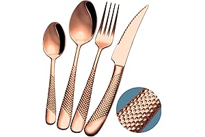 Modern Copper Hammered Bronze Silverware Set for 4